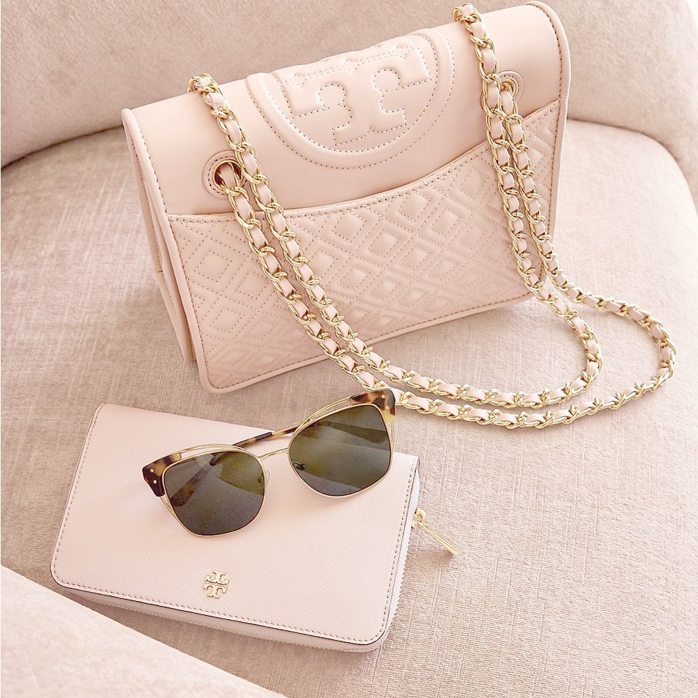 NWT New TORY BURCH FLEMING MEDIUM Pebble Leather BAG light Oak Pink 31159603